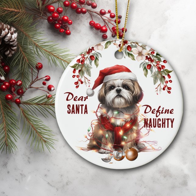 Funny Shih Tzu Define Naughty jul Julgransprydnad Keramik (Skapare uppladdad)
