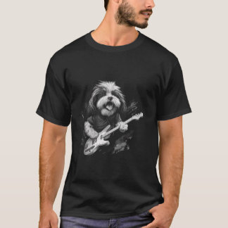 Funny Shih Tzu Hund spelar Guitar Sten Långärmad T Shirt