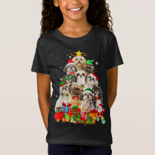Funny Shih Tzu Julgran Ljus Puppy Hund Lov T Shirt