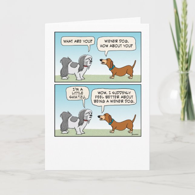 Funny Shih Tzu och Wiener Hund Birthday Kort (Framsida)
