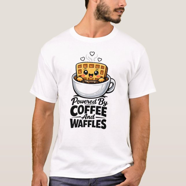 funny Shirt Powered By Coffee And Waffles Tee (Framsida)