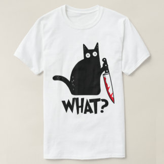 Funny Shocked Cat Knife Design T Shirt