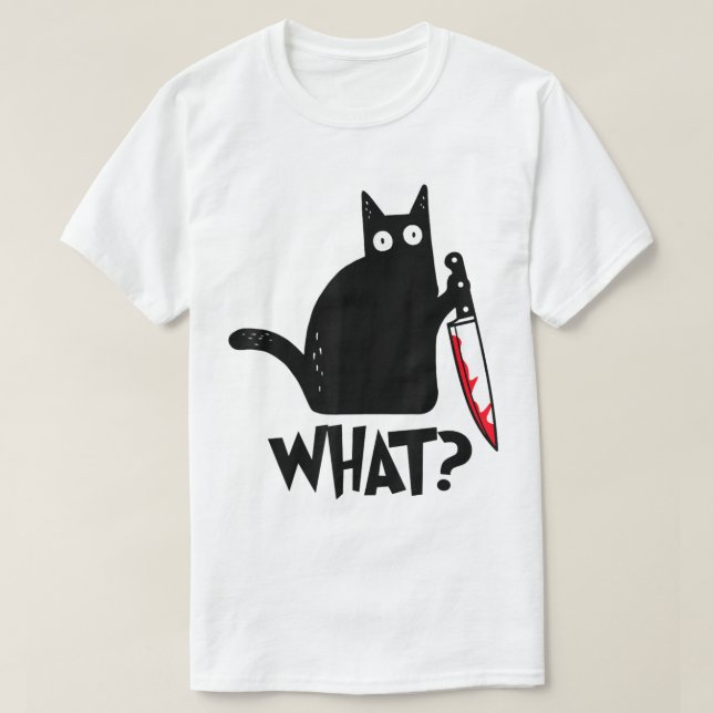 Funny Shocked Cat Knife Design T Shirt (Design framsida)
