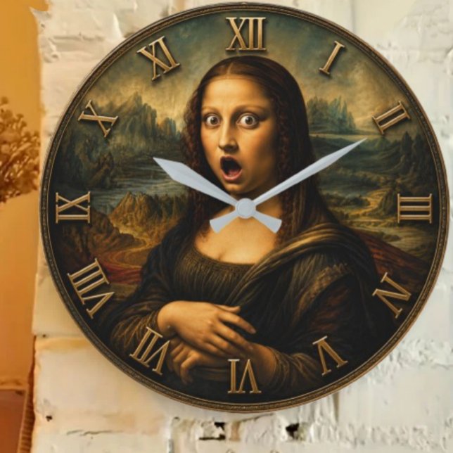 Funny Shocked Mona Lisa Stor Klocka (Skapare uppladdad)