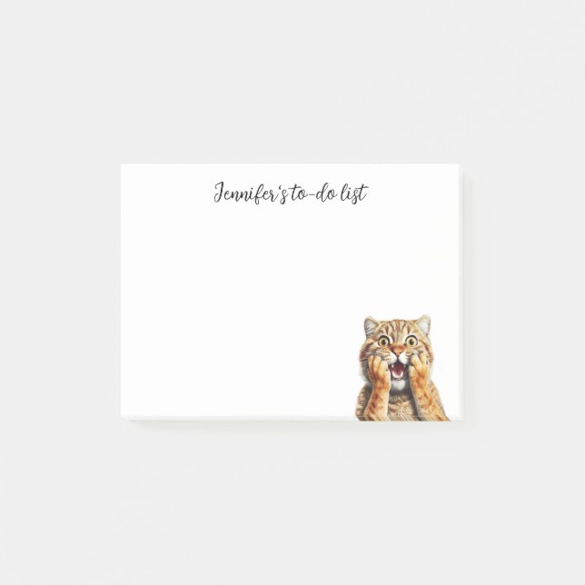 FUNNY SHOCKED RED TABBY KATT MED NAMN POST-IT BLOCK (Framsida)