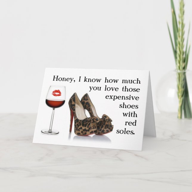 FUNNY SHOE OCH RED VIN BIRTHDAY CARD KORT (Framsida)