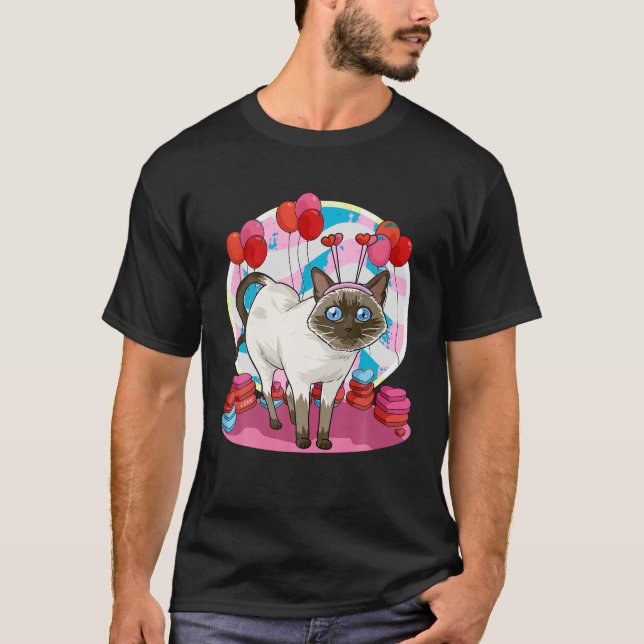 Funny Siamese Cat Heart Alla hjärtans dag Gift T S Shirt (Framsida)