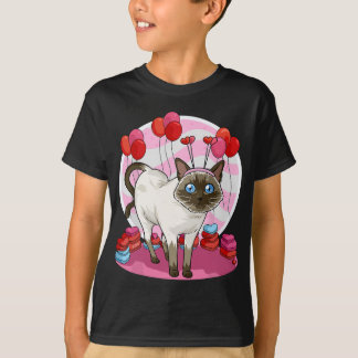 Funny Siamese Cat Heart Alla hjärtans dag Gift T Shirt