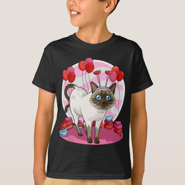 Funny Siamese Cat Heart Alla hjärtans dag Gift T Shirt (Framsida)
