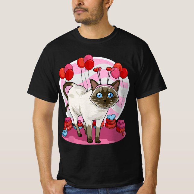 Funny Siamese Cat Heart Valentine Day Gift  T Shirt (Framsida)