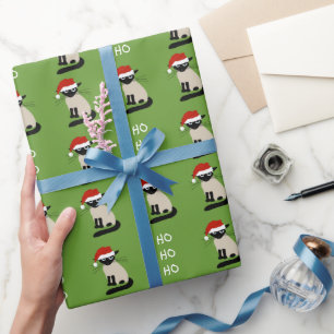 Funny Siamese Santa Cat Anpassningsbar Julafton Presentpapper