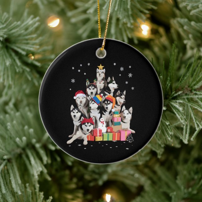 Funny Siberian Husky Christmas Tree Pet Dog Lover  Julgransprydnad Keramik (Träd)