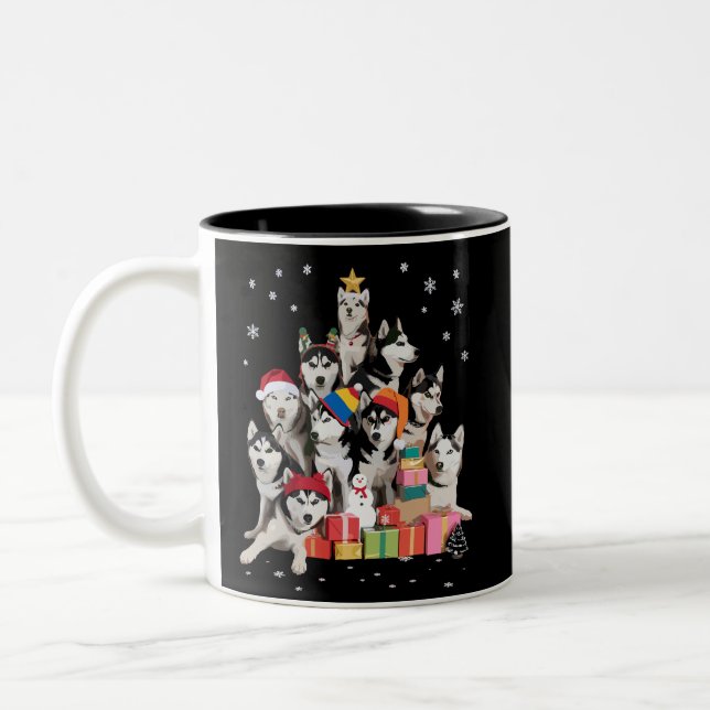 Funny Siberian Husky Christmas Tree Pet Dog Lover  Två-Tonad Mugg (Vänster)