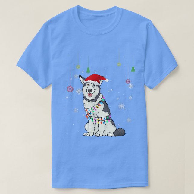 Funny Siberian husky Hund Santa Hat-julljus T Shirt (Design framsida)