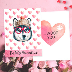 Funny Siberian husky I Woof You Hund Valentines da Julkort