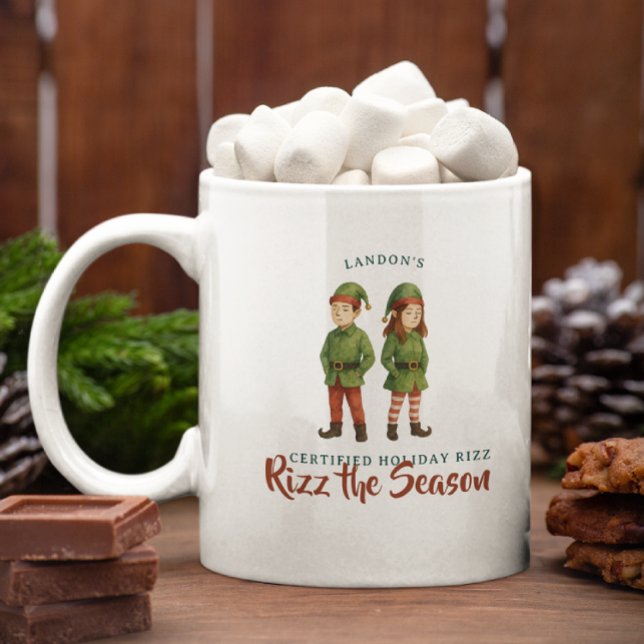 Funny Sigma Gen Z Elf “Rizz the Season” Monogram Kaffemugg (Skapare uppladdad)
