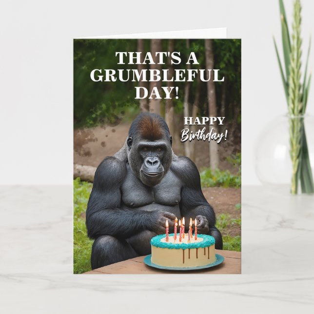 Funny Silver Back Gorilla Celebrating Birthday Kort (Framsida)