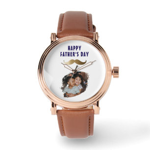 Funny Simple Mustache Lycklig Fars dag Photo Armbandsur