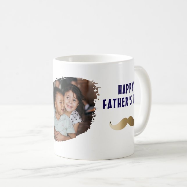 Funny Simple Mustache Lycklig Fars dag Photo Kaffemugg (Framsida höger)