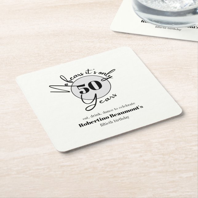 Funny Simple No Fears 50th birthday party Underlägg Papper Kvadrat (Vinklad)