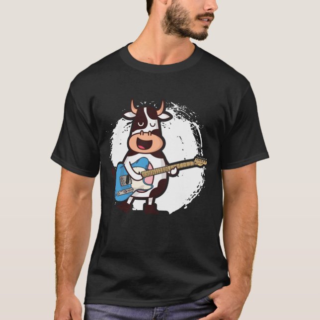 Funny Singer Cow Guitar Music Älskare T Shirt (Framsida)