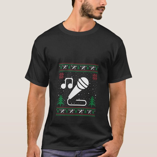 Funny Singer Santa Hat Ugly jul Sweater V Ne T Shirt (Framsida)