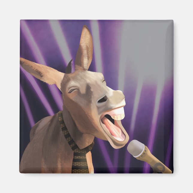 Funny Singing Donkey Farm Animal Lila Background Magnet (Framsidan)