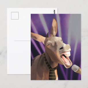 Funny Singing Donkey Farm Animal Lila Background Vykort