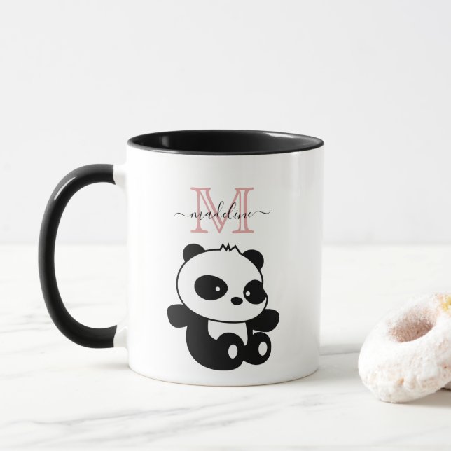 Funny Sitta Panda Modern Rosa Monogram Mugg (Med munk)