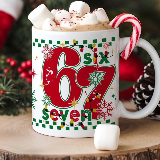 Funny Six Seven 67 6 7 Meme Fun Christmas Gift Kaffemugg (Funny Christmas six seven 67 6 7 meme trendy retro Xmas santa lights holiday humor coffee mug gift)