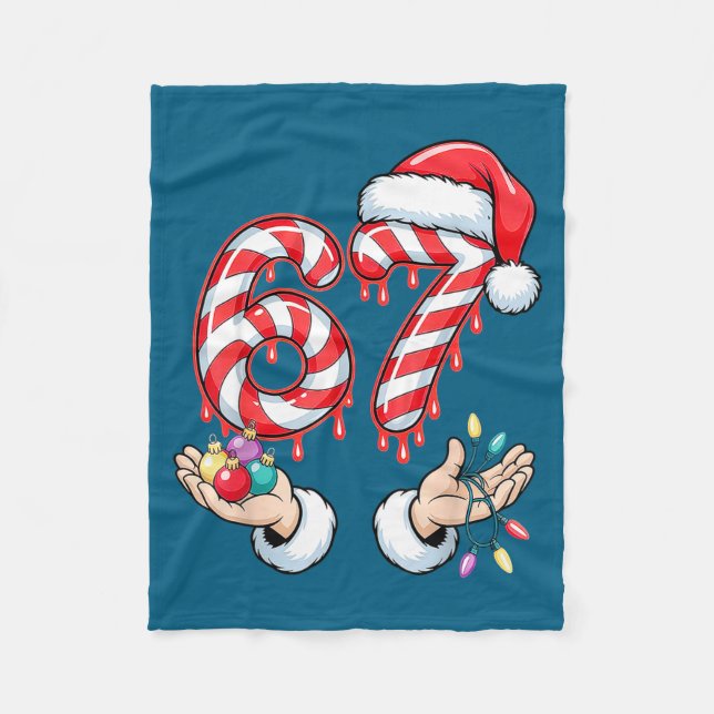 Funny Six Seven 67 Christmas Candy Cane Festive Ho Fleecefilt (Framsidan)