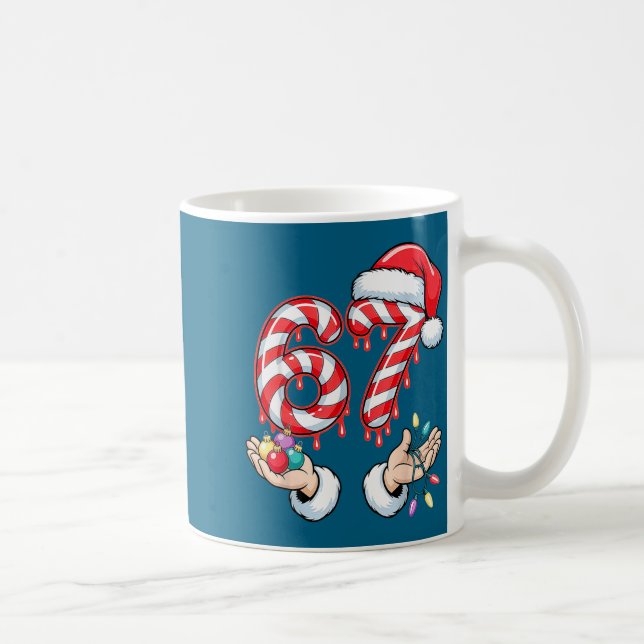 Funny Six Seven 67 Christmas Candy Cane Festive Ho Kaffemugg (Höger)