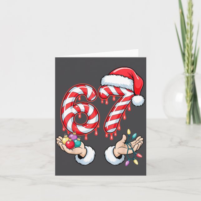 Funny Six Seven 67 Christmas Candy Cane Festive Ho Kort (Framsida)