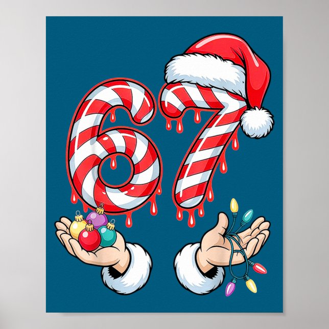 Funny Six Seven 67 Christmas Candy Cane Festive Ho Poster (Framsidan)
