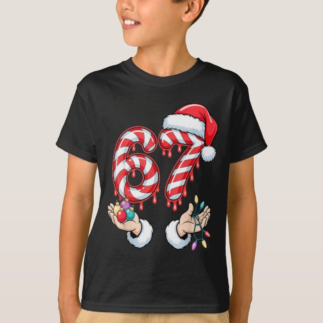 Funny Six Seven 67 Christmas Candy Cane Festive Ho T Shirt (Framsida)