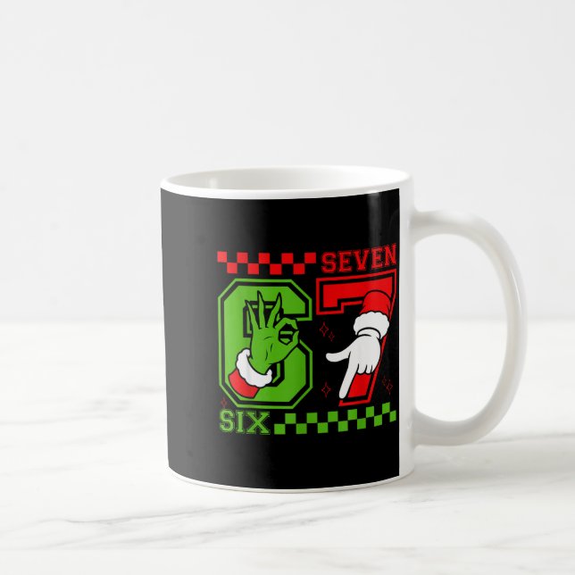 Funny Six Seven 67 Meme 6 7 Christmas Elf Hand Boy Kaffemugg (Höger)