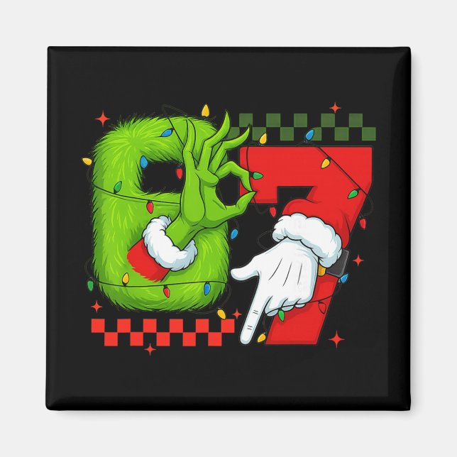 Funny Six Seven 67 Meme 6 7 Christmas Elf Hand Boy Magnet (Framsidan)
