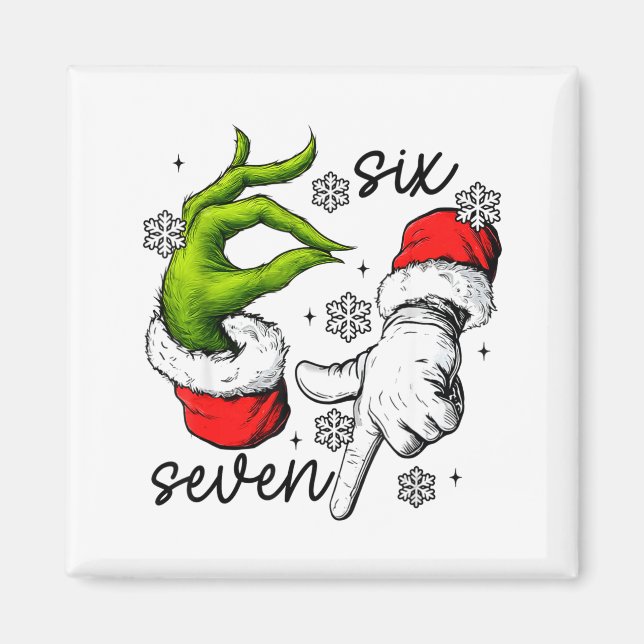 Funny Six Seven 67 Meme 6 7 Christmas Elf Hand Boy Magnet (Framsidan)