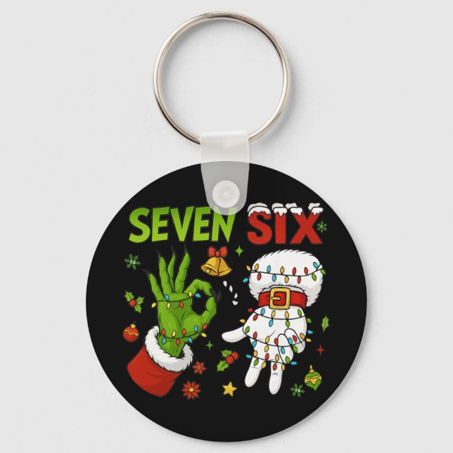 Funny Six Seven 67 Meme 6 7 Christmas Elf Hand Boy Nyckelring (Framsida)