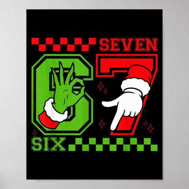 Funny Six Seven 67 Meme 6 7 Christmas Elf Hand Boy Poster (Framsidan)