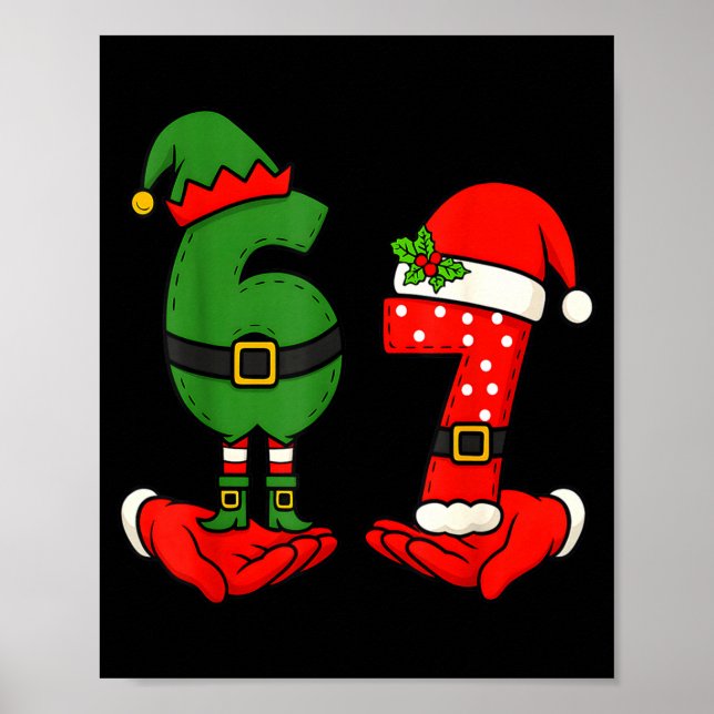 Funny Six Seven 67 Meme 6 7 Christmas Elf Hand Boy Poster (Framsidan)