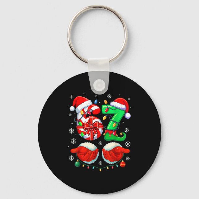 Funny Six Seven 67 Meme 6 7 Christmas Santa Hand B Nyckelring (Framsida)