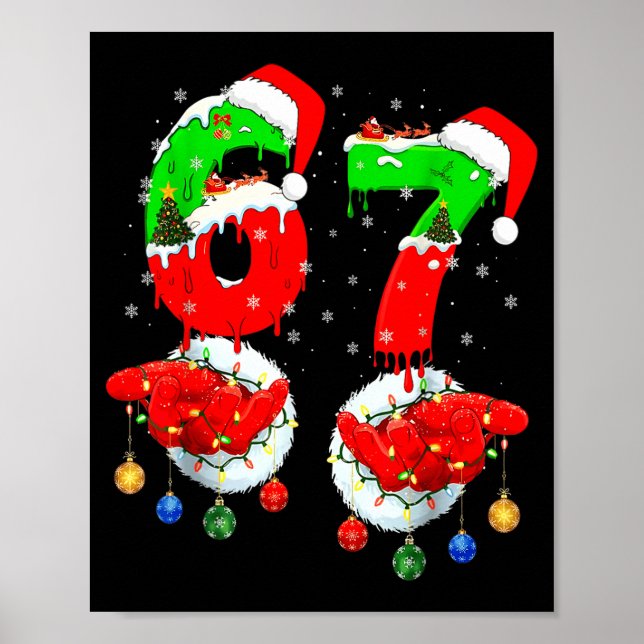 Funny Six Seven 67 Meme 6 7 Christmas Santa Hand B Poster (Framsidan)