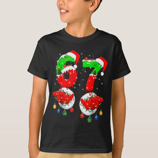 Funny Six Seven 67 Meme 6 7 Christmas Santa Hand B T Shirt (Framsida)
