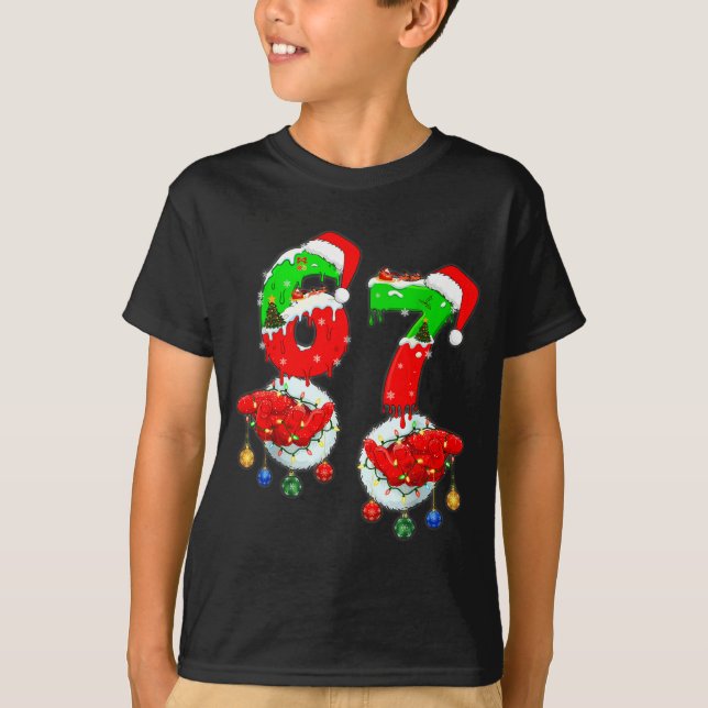 Funny Six Seven 67 Meme 6 7 Christmas Santa Hand B T Shirt (Framsida)