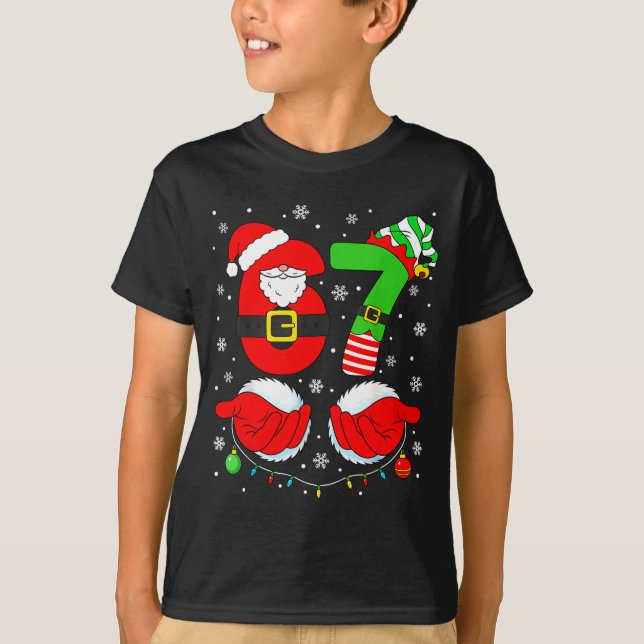 Funny Six Seven 67 Meme 6 7 Elf Santa Christmas Pa T Shirt (Framsida)