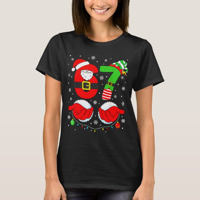 Funny Six Seven 67 Meme 6 7 Elf Santa Christmas Pa T Shirt (Framsida)