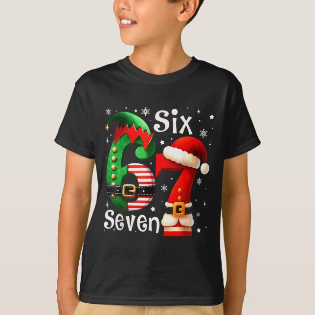 Funny Six Seven 67 Meme 6 7 Elf Santa Christmas Pa T Shirt (Framsida)