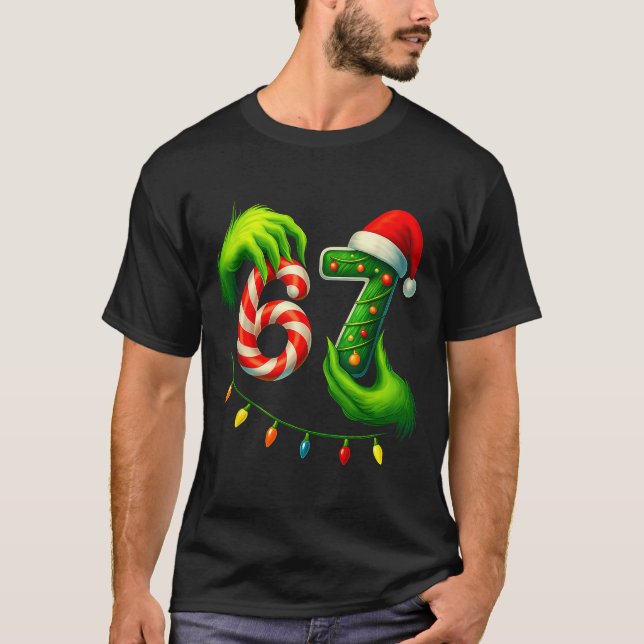 Funny Six Seven 67 Meme 6 7 Santa Christmas Brainr T Shirt (Framsida)