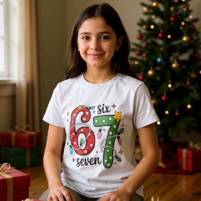 Funny Six Seven 67 Meme Christmas Lights Kids T Shirt (Skapare uppladdad)